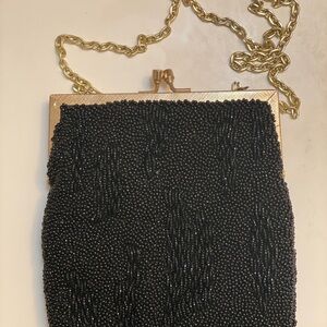 Walborg Black Beaded Clutch with Gold Chain